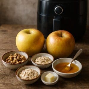 Manzana rellena en freidora de aire con canela y nueces