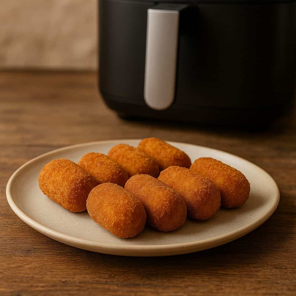 Croquetas de jamón caseras en freidora de aire sobre un plato