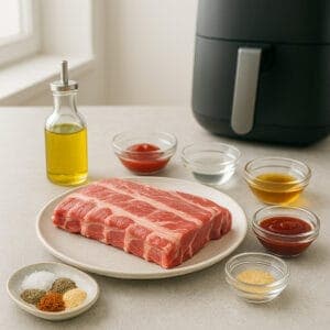 Ingredientes para costillas de cerdo en freidora de aire con salsa barbacoa