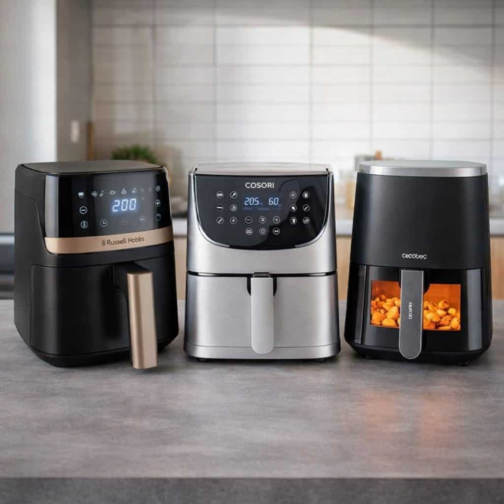 freidoras de aire por marca sobre la encimera de la cocina