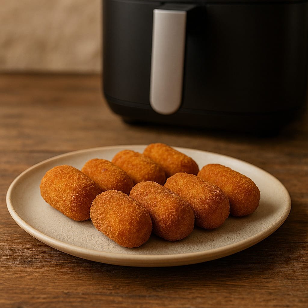Croquetas de jamón en freidora de aire servidas en un plato